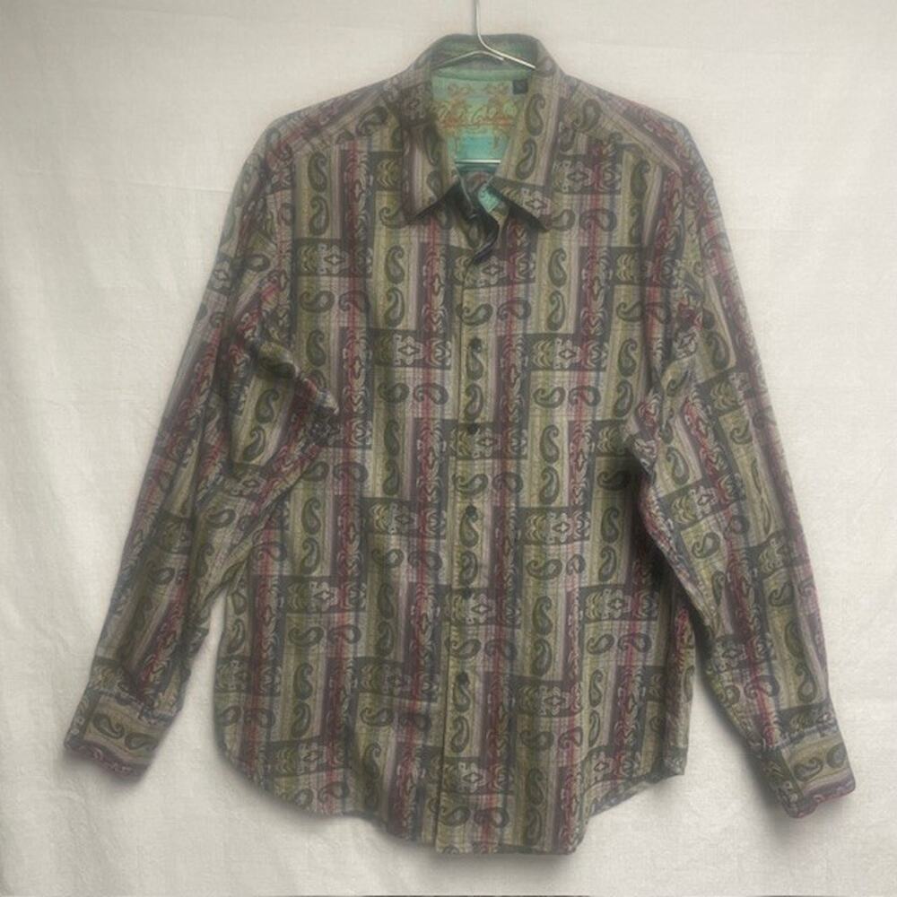 Robert Graham Men's Shirt Green Red Paisley Long Sleeve Front Button Size XL/TG